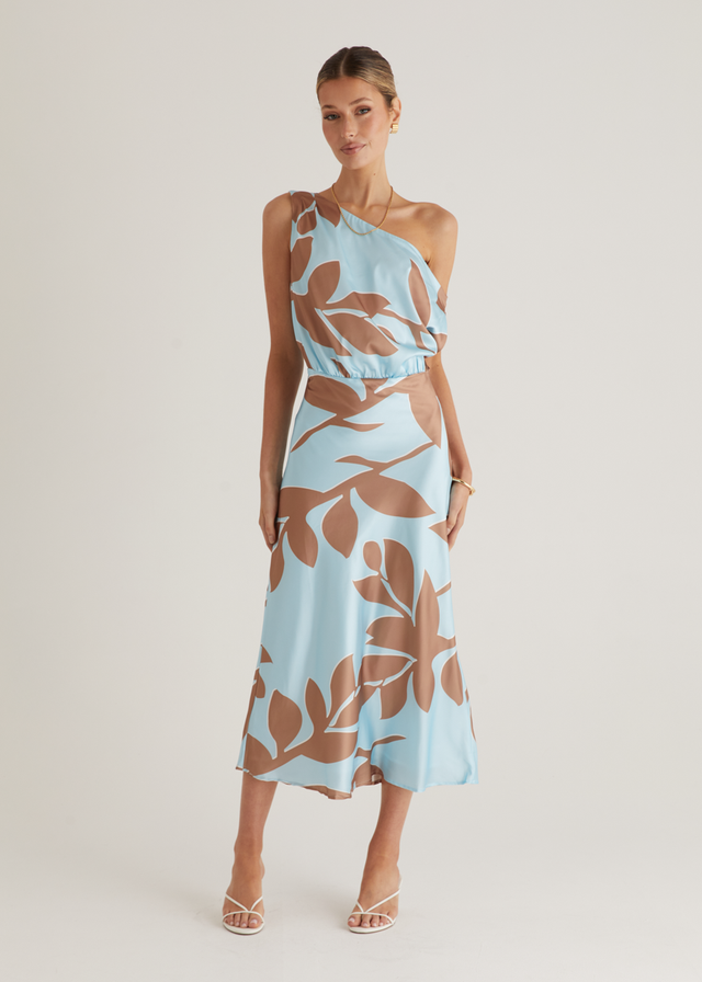 Naeve Off Shoulder Midi Dress - Aqua Leaf