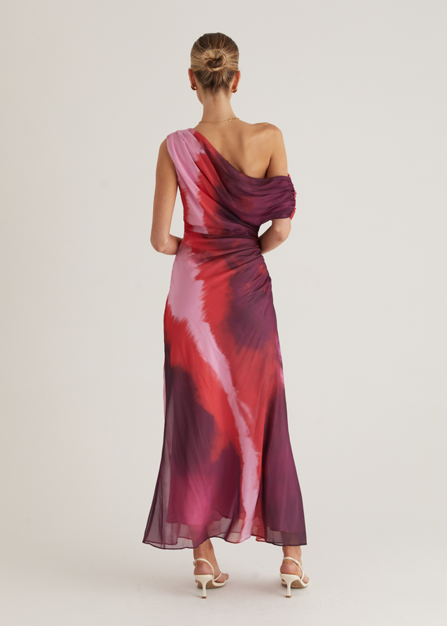 Byron One Shoulder Maxi Dress - Plum Tie Dye