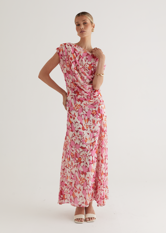 Helix Off Shoulder Midi Dress - Rio Pink