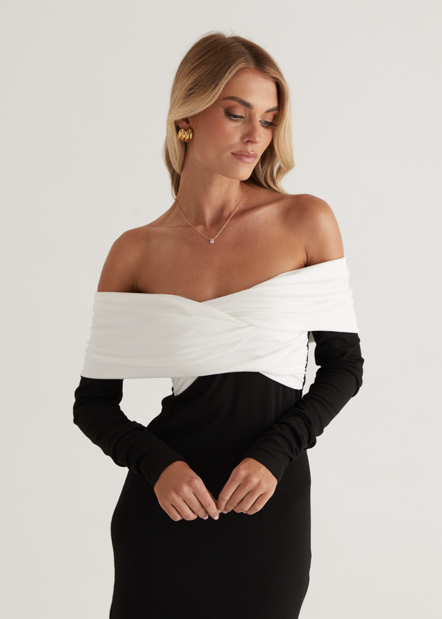 Revolver Off Shoulder Maxi Dress - Black Splice