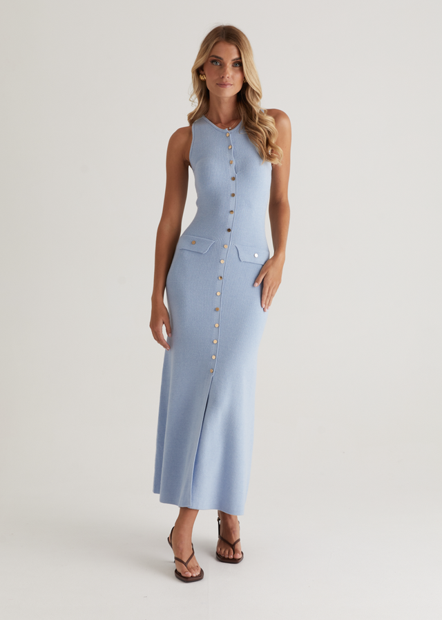 Tully Knit Midi Dress - Sky Blue