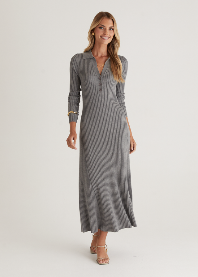 Sia Knit Midi Dress - Grey