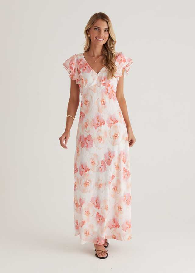 Xandra Maxi Dress - Peach Flowers
