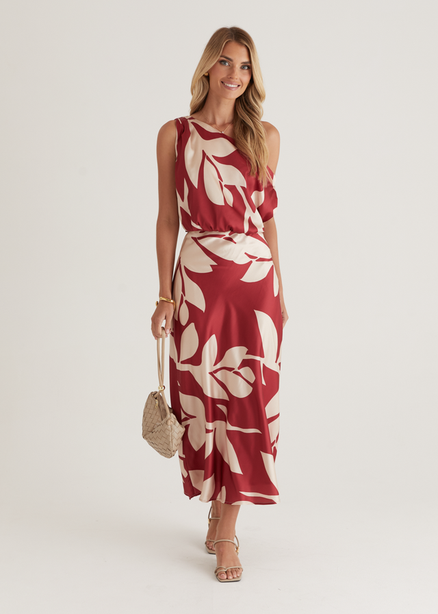 Naeve Off Shoulder Midi Dress - Berry Leaf