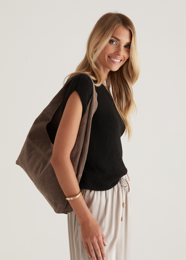 Leila Suede Tote - Taupe