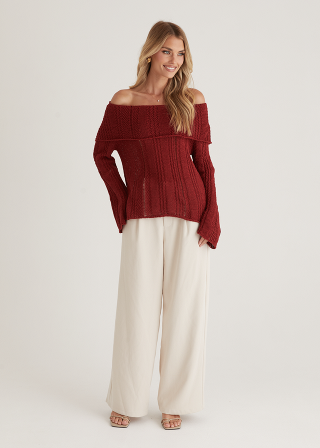 Lucy Off Shoulder Sweater - Burgundy
