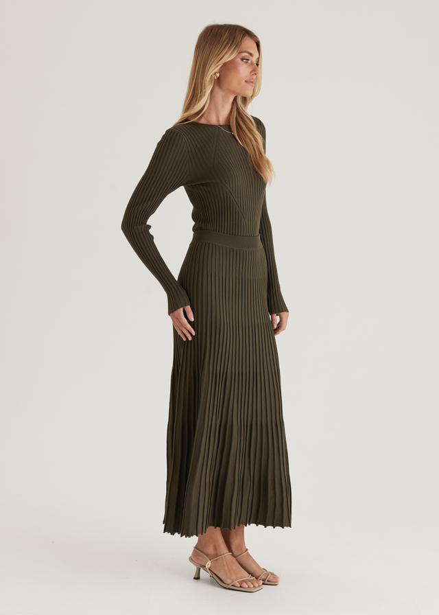 Skylee Knit Maxi Skirt - Olive