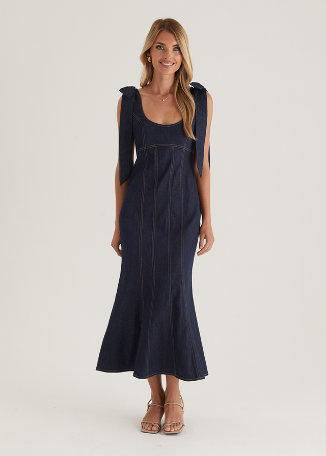 Adeline Denim Midi Dress - Indigo