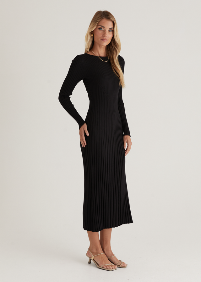 Ahloe Knit Midi Dress - Black