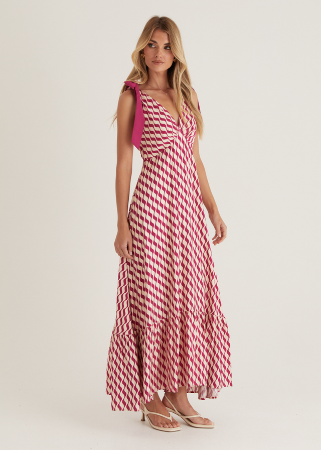 Havannah Tie Midi Dress - Magenta Wave