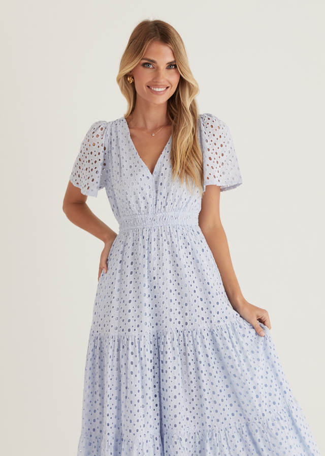 Pia Maxi Dress - Baby Blue Anglaise