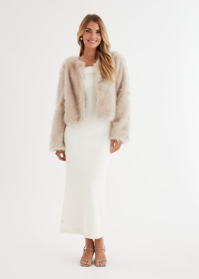 August Fur Coat - Stone