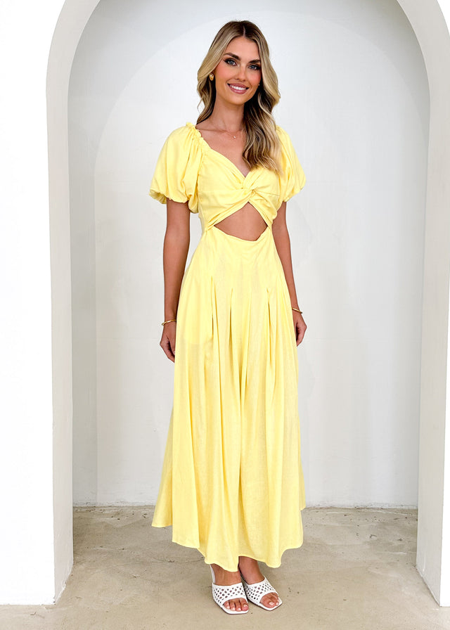 Larttie Off Shoulder Midi Dress - Lemon