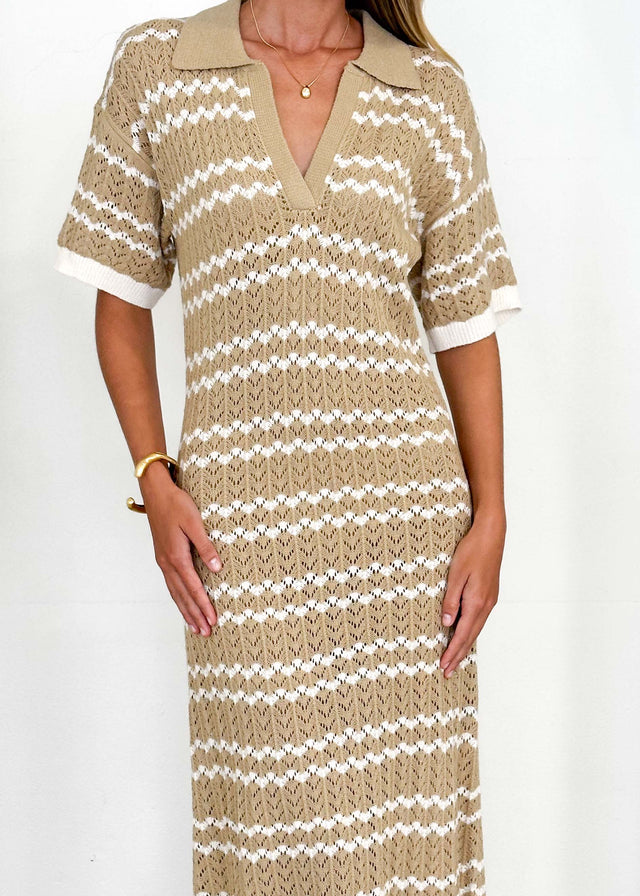 Zandrea Knit Maxi Dress - Beige Stripe