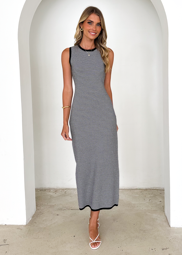 Elerey Knit Maxi Dress - Black Stripe