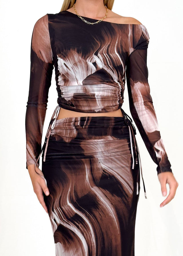 Jestra Mesh Crop - Choc Abstract