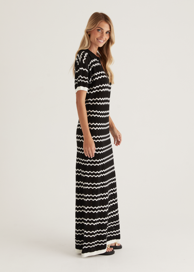 Zandrea Knit Maxi Dress - Black Stripe